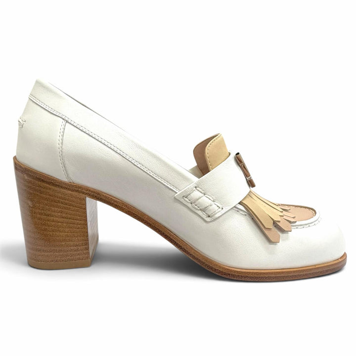 極美品△HERMES エルメス 221066Z エリゼ 70 コンスタンス シルバー金具 レザー パンプス チャンキーヒール パンプス ホワイト 35.5 箱付