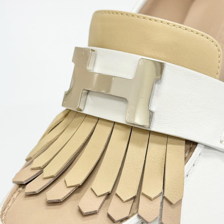 極美品△HERMES エルメス 221066Z エリゼ 70 コンスタンス シルバー金具 レザー パンプス チャンキーヒール パンプス ホワイト 35.5 箱付