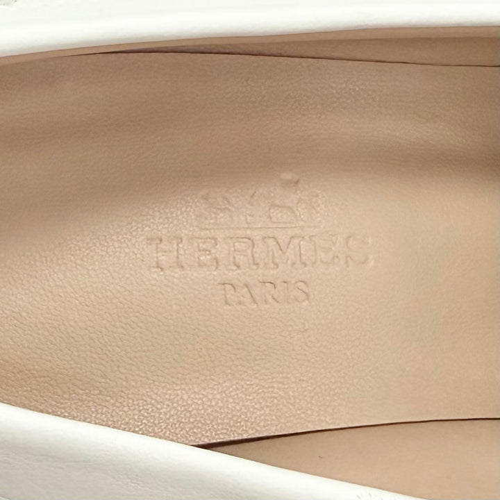極美品△HERMES エルメス 221066Z エリゼ 70 コンスタンス シルバー金具 レザー パンプス チャンキーヒール パンプス ホワイト 35.5 箱付