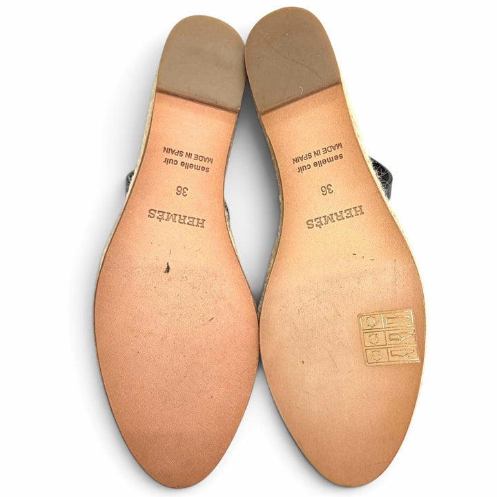 未使用品△HERMES エルメス 191098Z ティヴォリ レザー ケリーバックル アンクルストラップ エスパドリーユ ウェッジソール サンダル 36