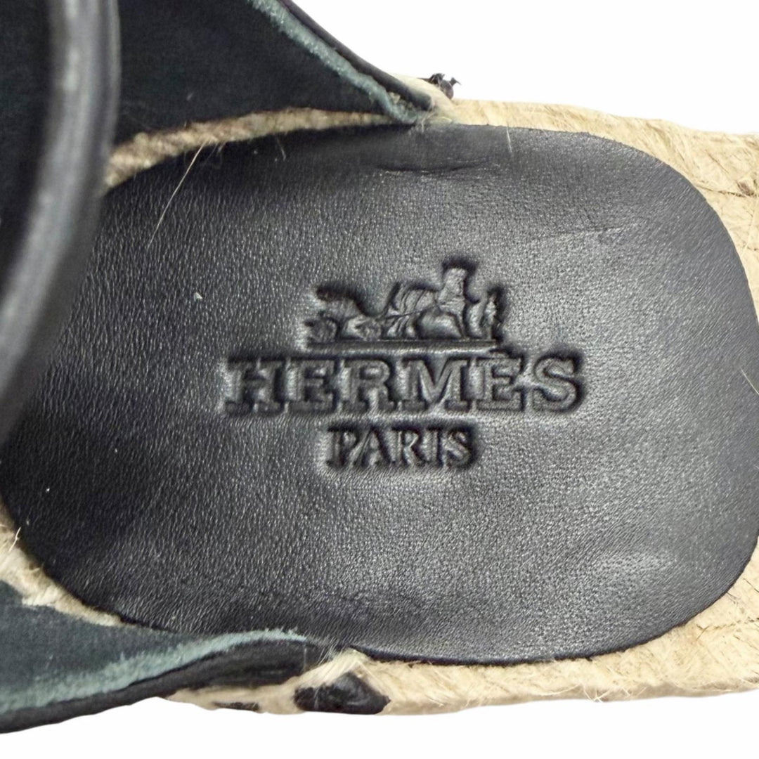 未使用品△HERMES エルメス 191098Z ティヴォリ レザー ケリーバックル アンクルストラップ エスパドリーユ ウェッジソール サンダル 36