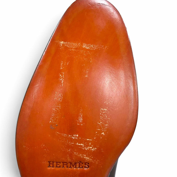 極美品▼HERMES エルメス レザー サイドゴア チェルシーブーツ ショートブーツ ダークブラウン 41.5 イタリア製 メンズ 保存袋付き