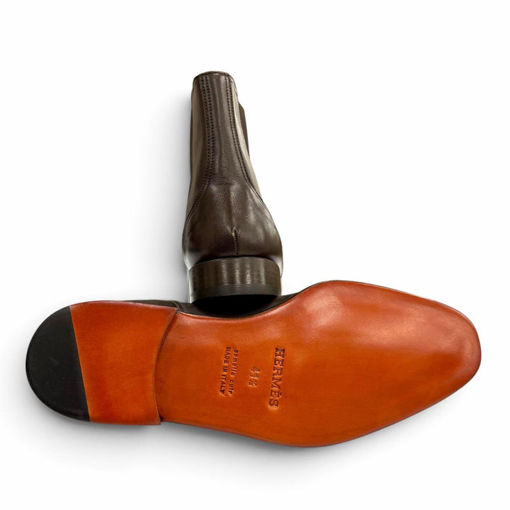 極美品▼HERMES エルメス レザー サイドゴア チェルシーブーツ ショートブーツ ダークブラウン 41.5 イタリア製 メンズ 保存袋付き