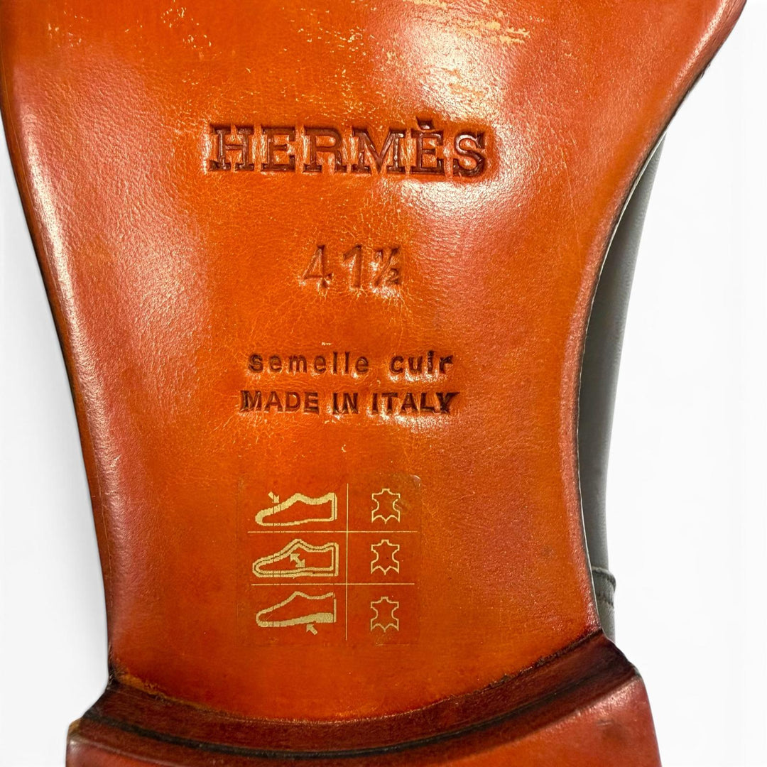 極美品▼HERMES エルメス レザー サイドゴア チェルシーブーツ ショートブーツ ダークブラウン 41.5 イタリア製 メンズ 保存袋付き