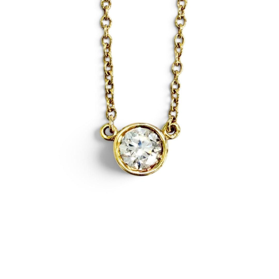 極美品△TIFFANY&amp;Co. ティファニー バイザヤード ネックレス 1Pダイヤモンド 750(YG) K18 D0.21ct/F/3EX/VVS2 イエローゴールド 重量1.9g