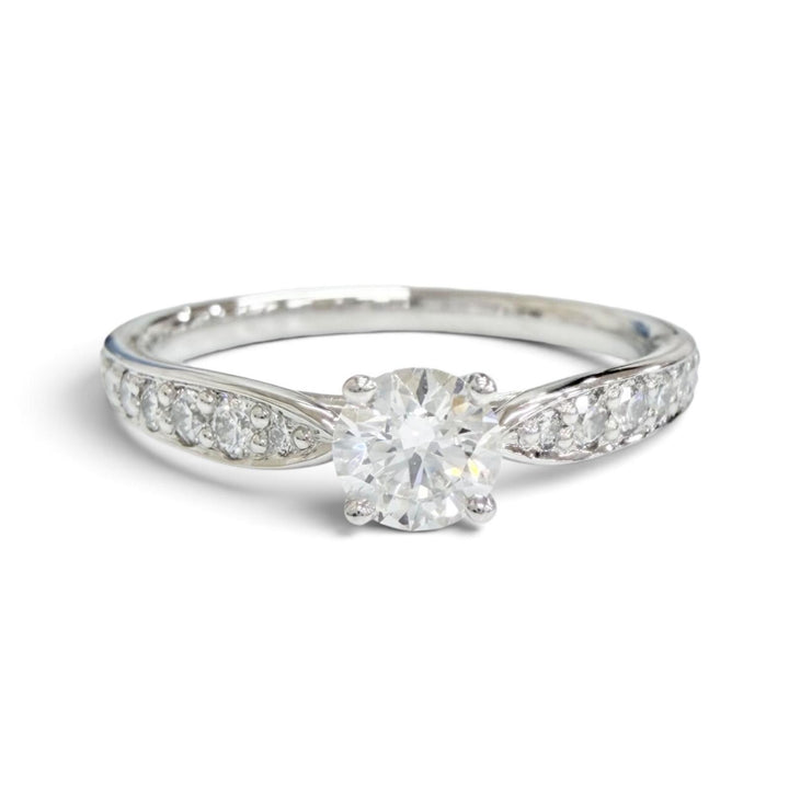 極美△TIFFANY&amp;Co. ティファニー ソリティア チャネルセッティング リング ダイヤモンド PT950 D0.28tc/E/VVS2/3EX プラチナ JP9号 2.7g