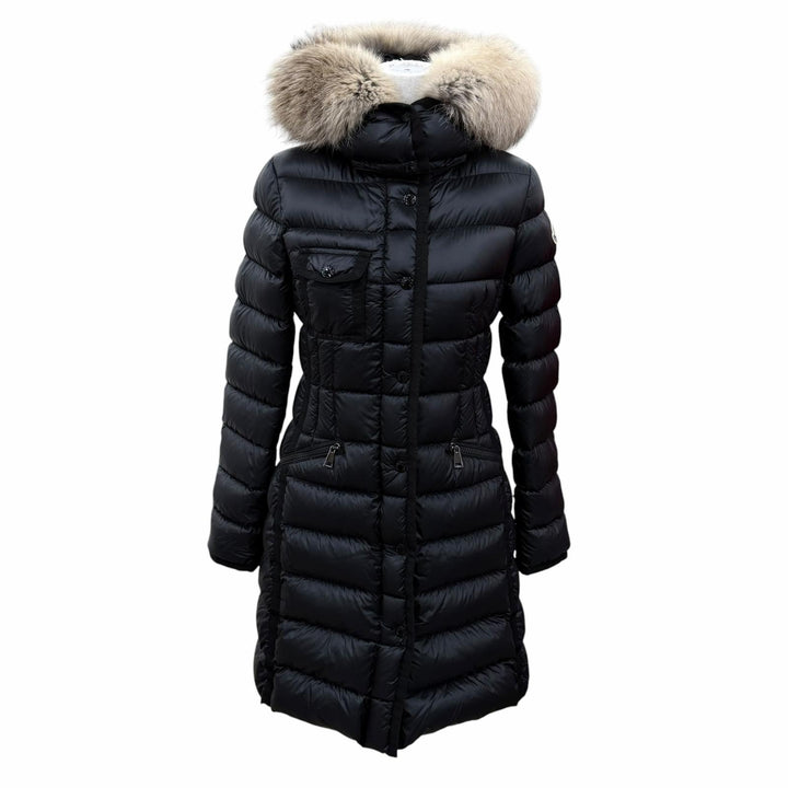 美品☆MONCLER モンクレール 19-20AW HERMIFUR エルミファー ファー・ロゴワッペン・フード付 ダウンコート ブラック 00 国内正規品