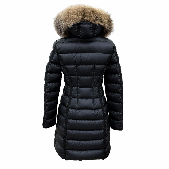 美品☆MONCLER モンクレール 19-20AW HERMIFUR エルミファー ファー・ロゴワッペン・フード付 ダウンコート ブラック 00 国内正規品