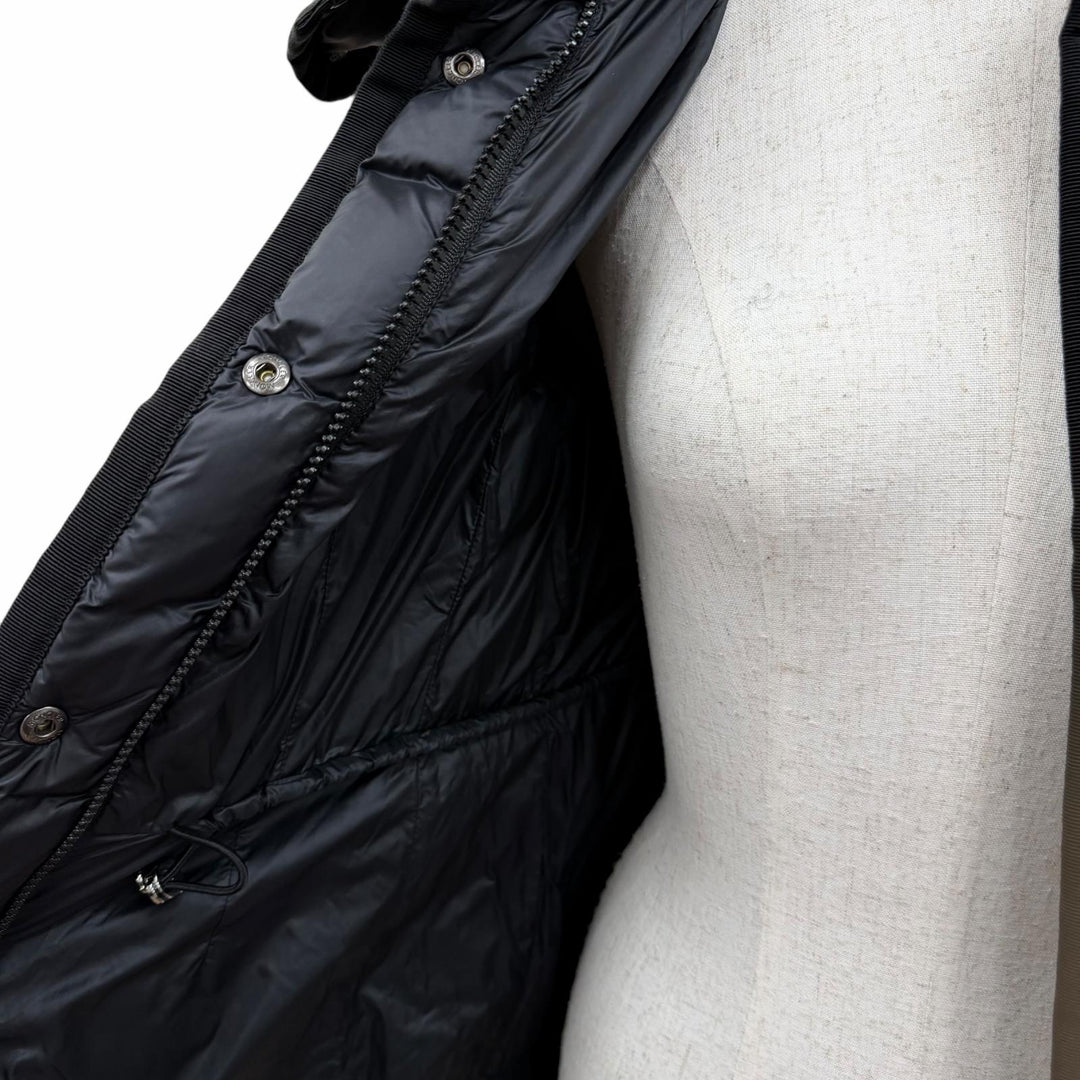 美品☆MONCLER モンクレール 19-20AW HERMIFUR エルミファー ファー・ロゴワッペン・フード付 ダウンコート ブラック 00 国内正規品