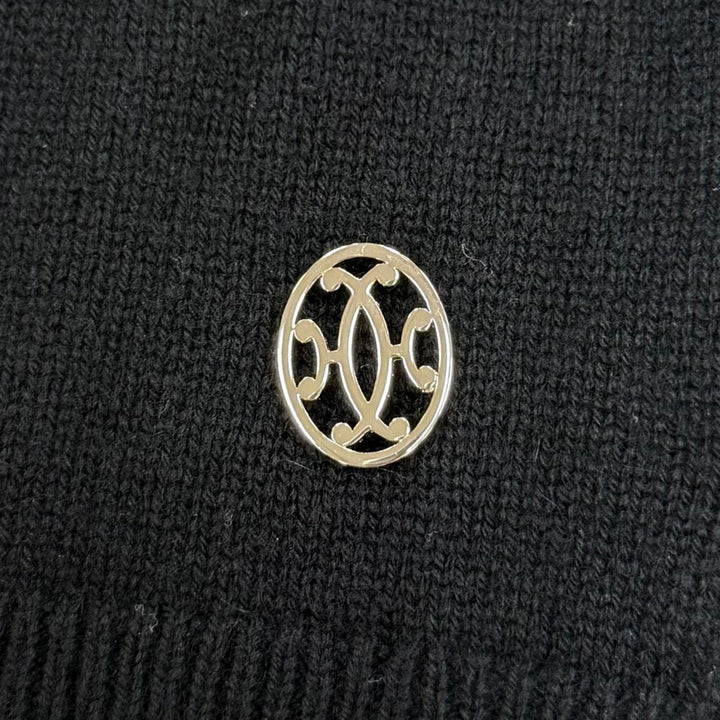 極美品☆HERMES エルメス カシミヤ100％ シルバー金具 Hリフト Vネック 長袖 ニット ブラック 36 イギリス製 正規品 レディース