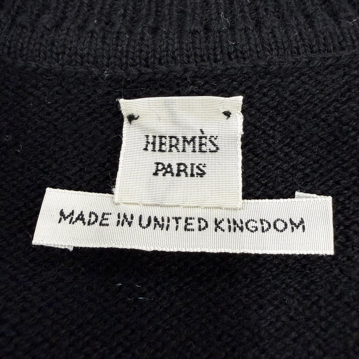極美品☆HERMES エルメス カシミヤ100％ シルバー金具 Hリフト Vネック 長袖 ニット ブラック 36 イギリス製 正規品 レディース