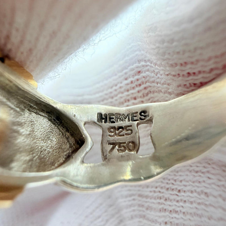 極美品☆HERMES エルメス 925 750 ブックルセリエ リング コンビ 指輪 シルバー イエローゴールド JP12号相当 重量6.9g レディース 箱付