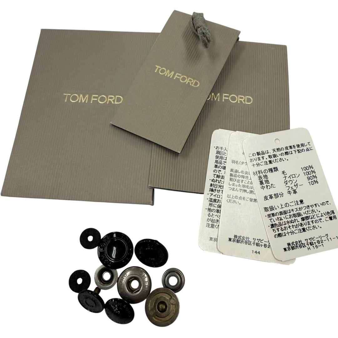 極美品▼TOM FORD トムフォード TF0317 ウール100% レザー使い ダウンジャケット ネイビー 46 イタリア製 正規品 メンズ ハンガー付き