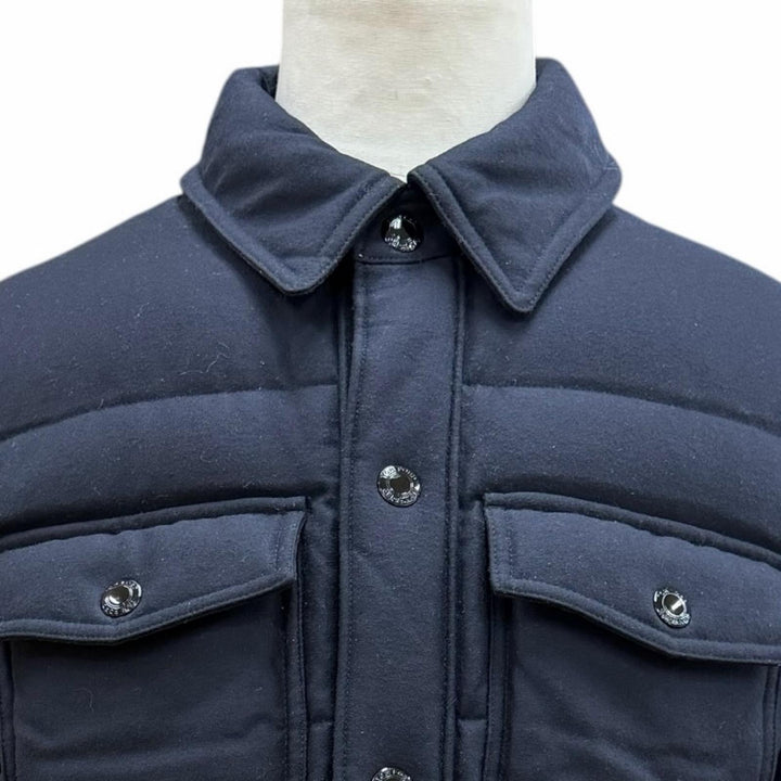 極美品▼TOM FORD トムフォード TF0317 ウール100% レザー使い ダウンジャケット ネイビー 46 イタリア製 正規品 メンズ ハンガー付き