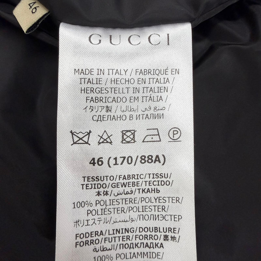 美品□GUCCI adidas グッチ アディダス 722262 ロゴ総柄 中綿入り ナイロンパーカー ブルゾン 黒 マルチカラー 46 イタリア製 正規品