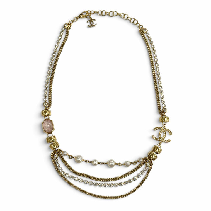 極美品★CHANEL シャネル C24P ココマーク エコパール ストーン クラッシュ ロゴ チェーン ネックレス ゴールド ピンク 白 箱・保存袋付