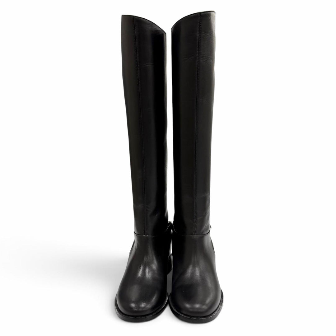 未使用品★Christian Louboutin クリスチャンルブタン 3130073 CATE BOOT FLAT CALF チェーン装飾 レザー ロングブーツ 黒 36.5 袋付