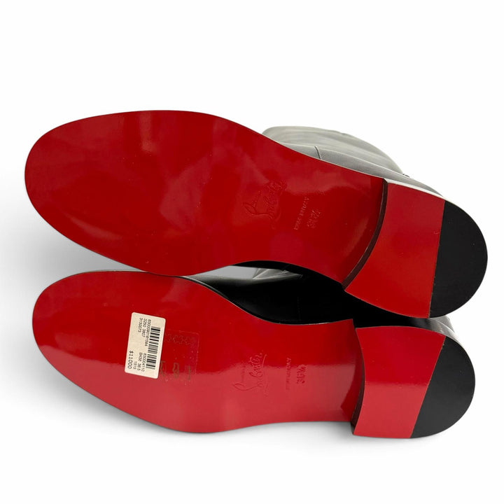 未使用品★Christian Louboutin クリスチャンルブタン 3130073 CATE BOOT FLAT CALF チェーン装飾 レザー ロングブーツ 黒 36.5 袋付