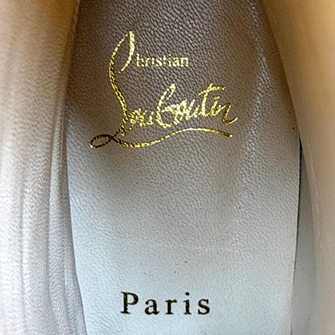 未使用品★Christian Louboutin クリスチャンルブタン 3130073 CATE BOOT FLAT CALF チェーン装飾 レザー ロングブーツ 黒 36.5 袋付