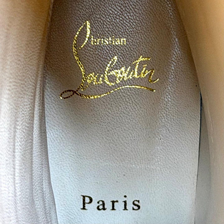 未使用品★Christian Louboutin クリスチャンルブタン 3130073 CATE BOOT FLAT CALF チェーン装飾 レザー ロングブーツ 黒 36.5 袋付