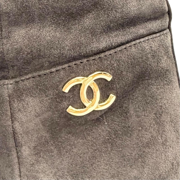 美品△CHANEL シャネル G36749 ココマーク ロゴ金具 裏地マトラッセ スウェードレザー アンクルブーツ ショートブーツ ダークブラウン 36