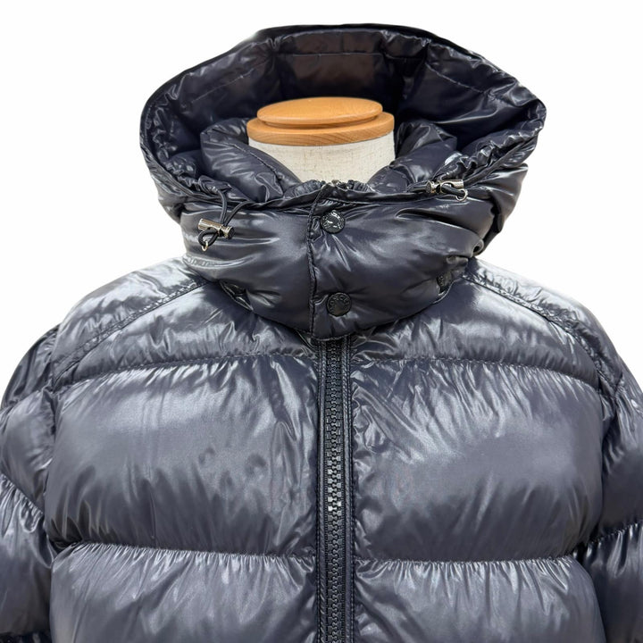 美品☆MONCLER モンクレール 19-20AW MAYA ロゴワッペン・フード付 ZIP UP ダウンジャケット ネイビー 4 正規品 メンズ