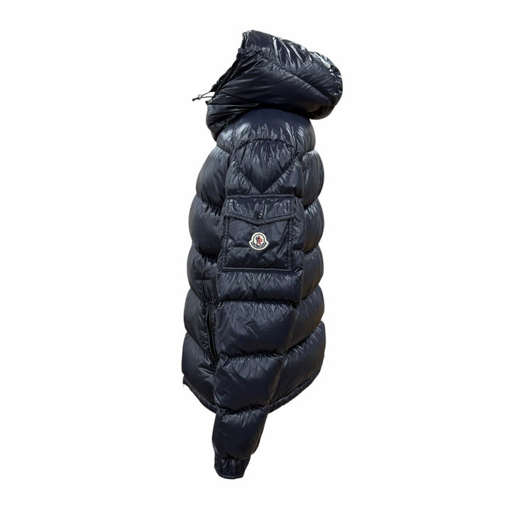 美品☆MONCLER モンクレール 19-20AW MAYA ロゴワッペン・フード付 ZIP UP ダウンジャケット ネイビー 4 正規品 メンズ
