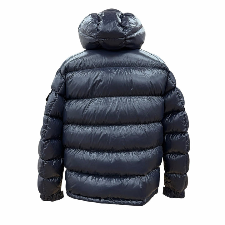 美品☆MONCLER モンクレール 19-20AW MAYA ロゴワッペン・フード付 ZIP UP ダウンジャケット ネイビー 4 正規品 メンズ