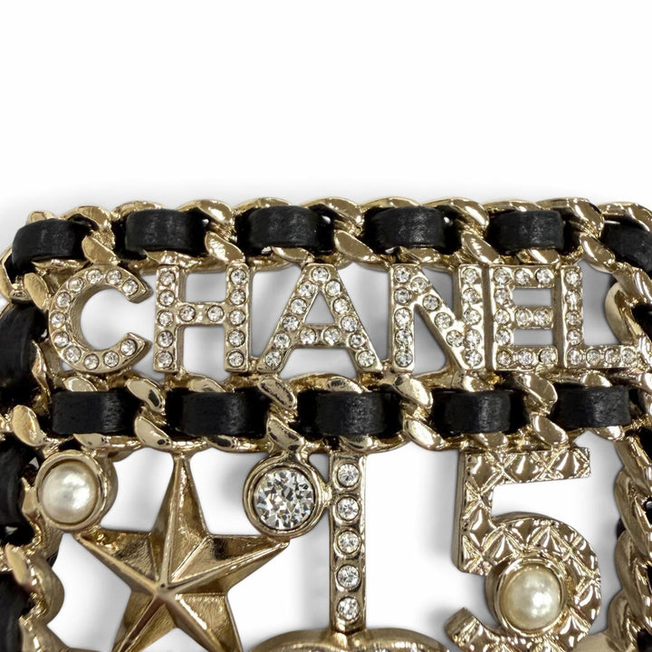 極美品★CHANEL シャネル B25V AB4702 ココマーク エコパール ラインストーン レザー使い エンブレム アイコン ブローチ 保存袋付