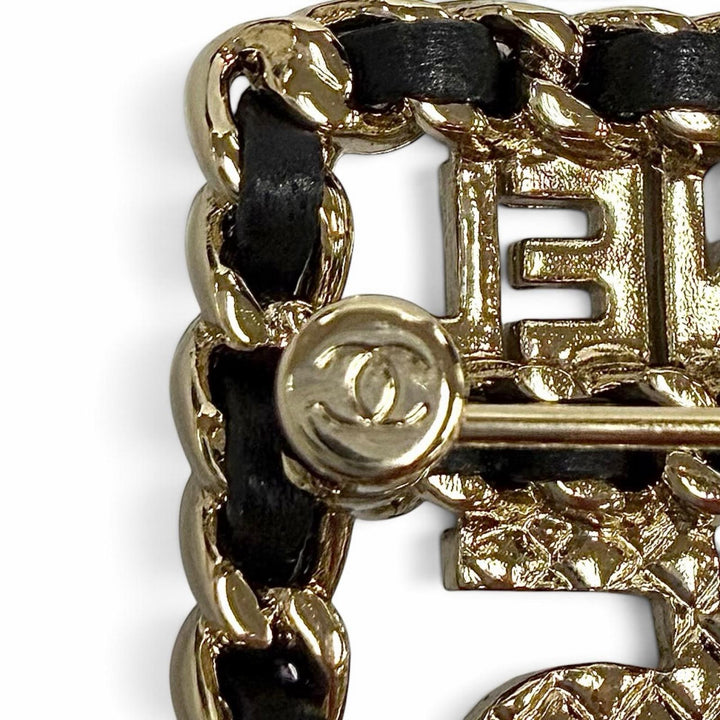 極美品★CHANEL シャネル B25V AB4702 ココマーク エコパール ラインストーン レザー使い エンブレム アイコン ブローチ 保存袋付