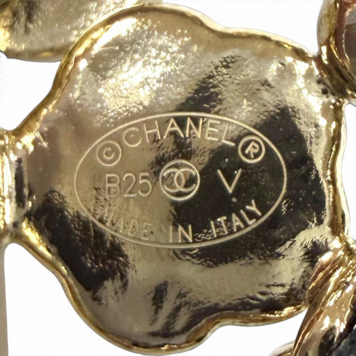極美品★CHANEL シャネル B25V AB4702 ココマーク エコパール ラインストーン レザー使い エンブレム アイコン ブローチ 保存袋付