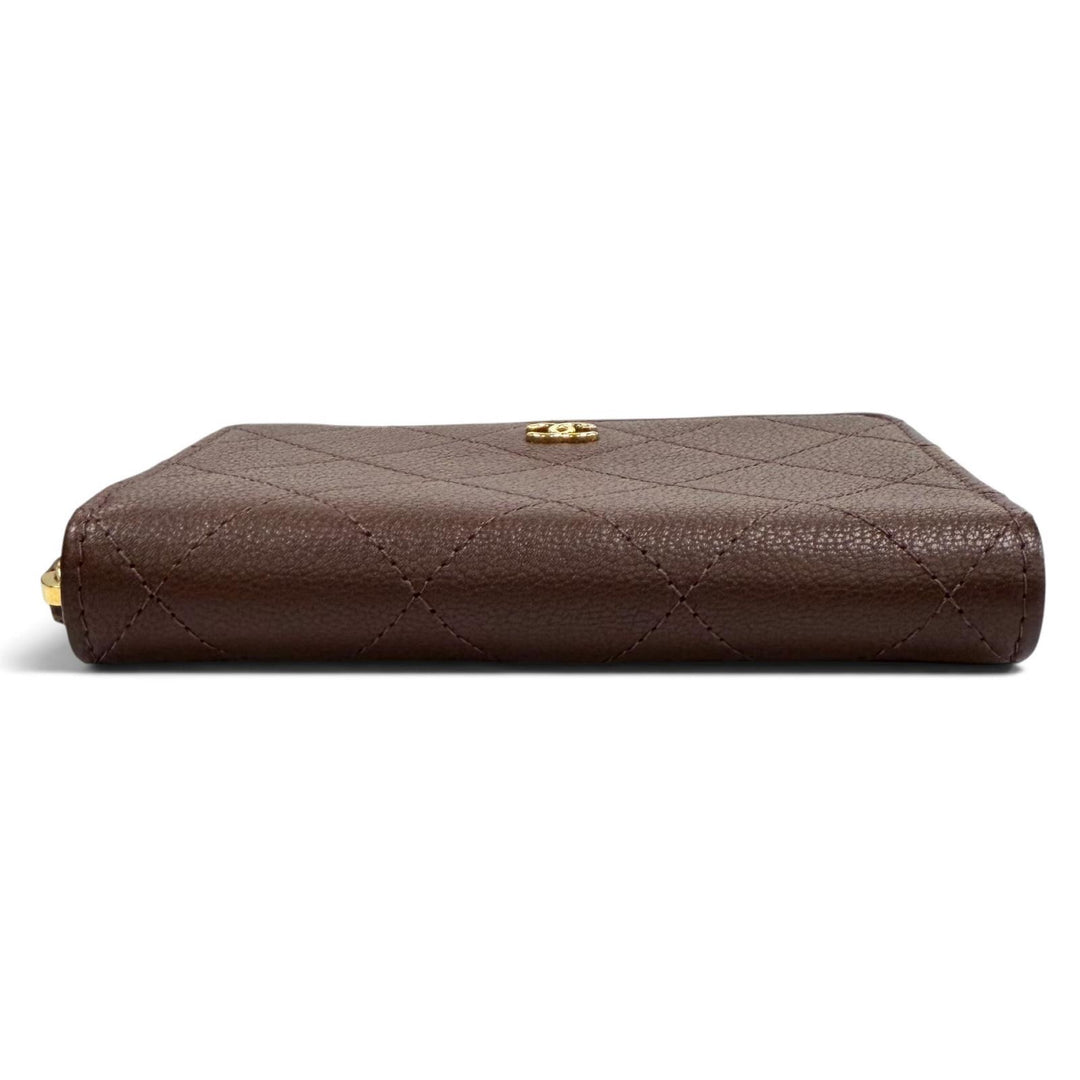 極美品★CHANEL シャネル AP4918 ココマーク ラウンドジップ グレインドゴートスキン コンパクトウォレット 二つ折り財布 箱・保存袋付