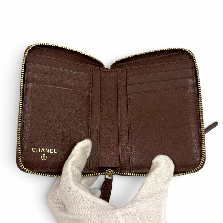 極美品★CHANEL シャネル AP4918 ココマーク ラウンドジップ グレインドゴートスキン コンパクトウォレット 二つ折り財布 箱・保存袋付