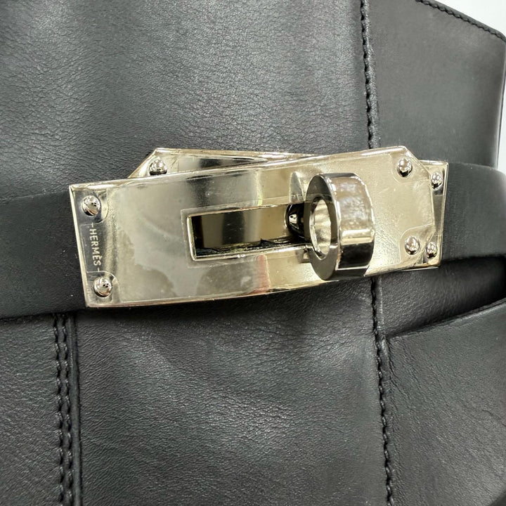 未使用品☆HERMES エルメス ネオ シルバー金具 ケリーバックル レザー ショートブーツ ブラック 37 イタリア製 レディース