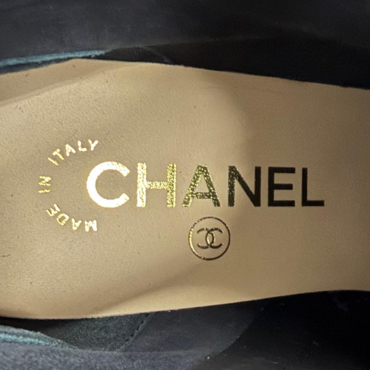 極美品★CHANEL シャネル G45310 ココマーク カメリア リボン チャンキーヒール スウェードキッドスキン ショートブーツ ブラック 37