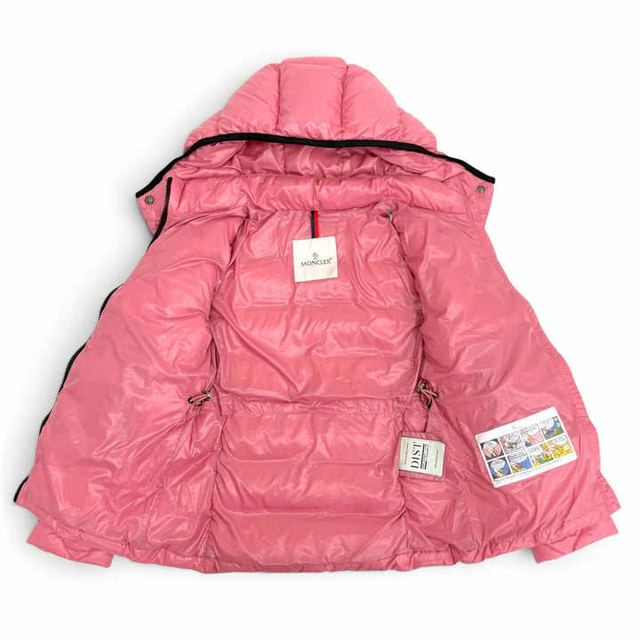 美品△MONCLER モンクレール KAMILE ロゴワッペン フード付き ダイヤモンドキルティング ダウンジャケット ピンク 10anni 140cm 正規品