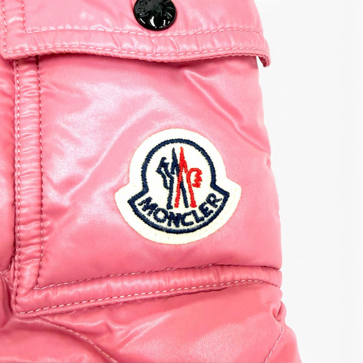 美品△MONCLER モンクレール KAMILE ロゴワッペン フード付き ダイヤモンドキルティング ダウンジャケット ピンク 10anni 140cm 正規品