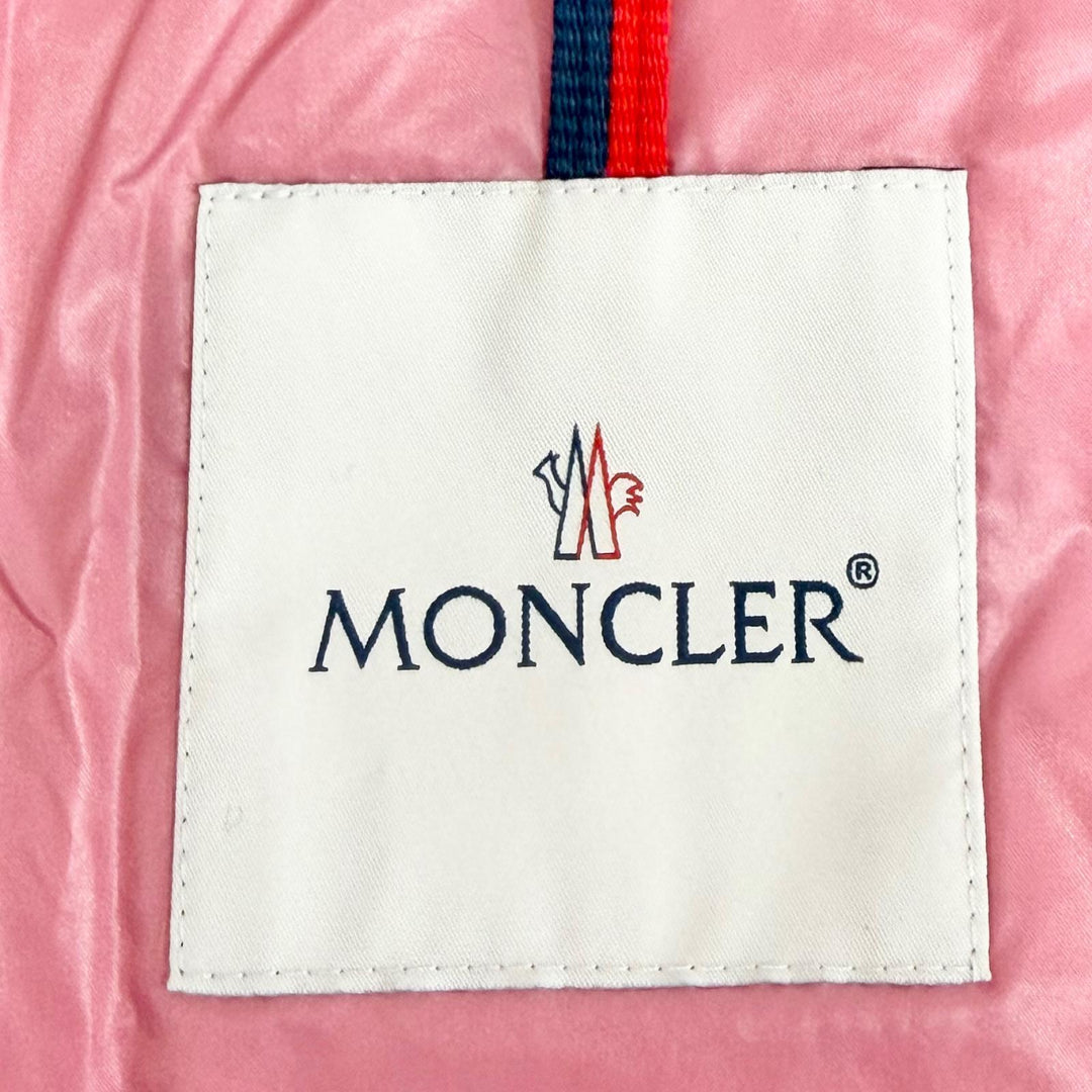 美品△MONCLER モンクレール KAMILE ロゴワッペン フード付き ダイヤモンドキルティング ダウンジャケット ピンク 10anni 140cm 正規品
