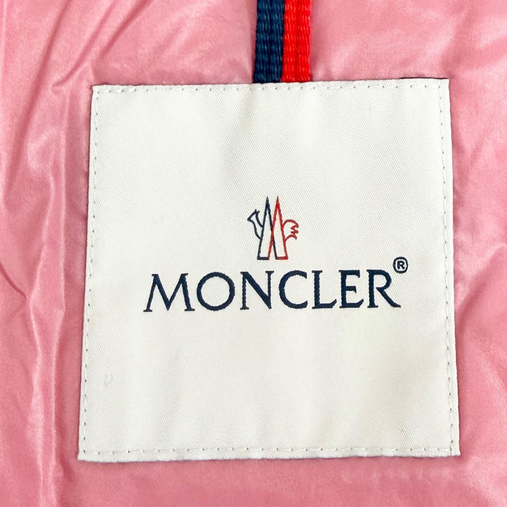 美品△MONCLER モンクレール KAMILE ロゴワッペン フード付き ダイヤモンドキルティング ダウンジャケット ピンク 10anni 140cm 正規品