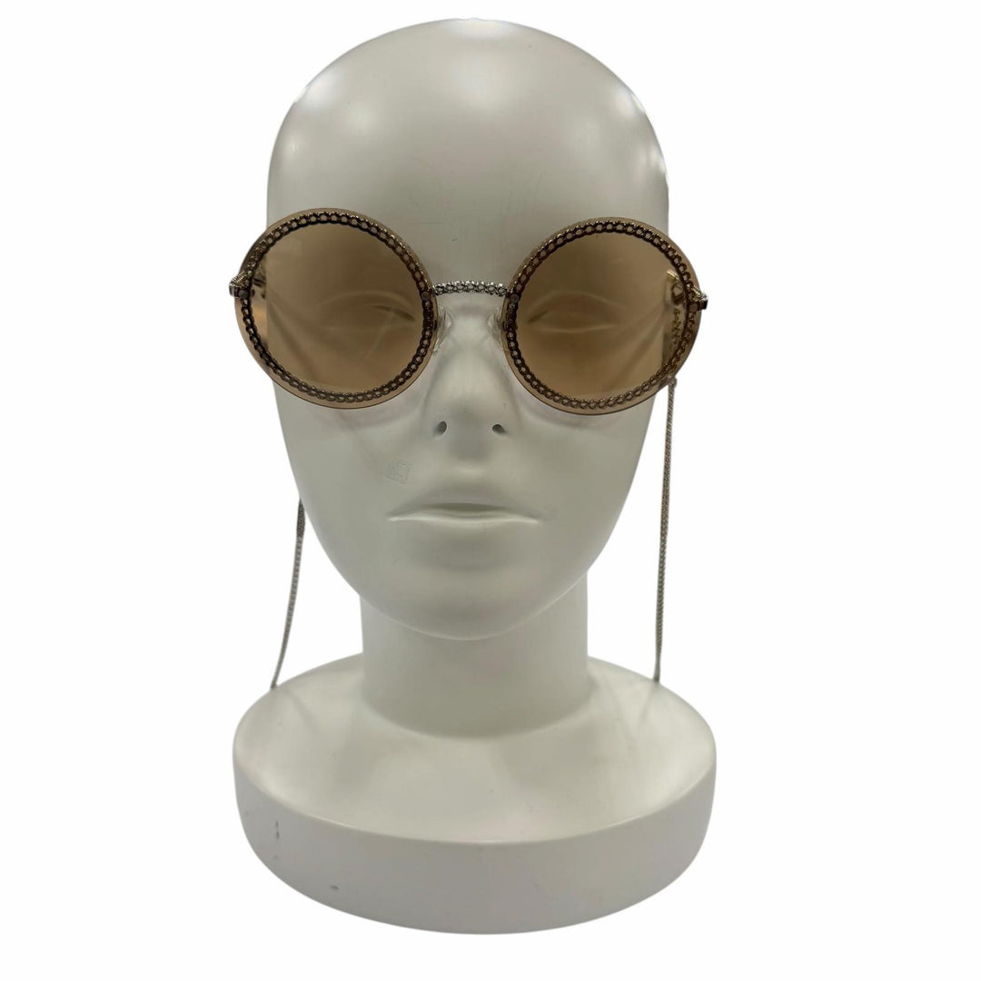 美品☆CHANEL シャネル 4245 ココマーク ラウンド チェーン グラスコード付 サングラス シルバー ブラウン 58□18 135 デモレンズ 伊製