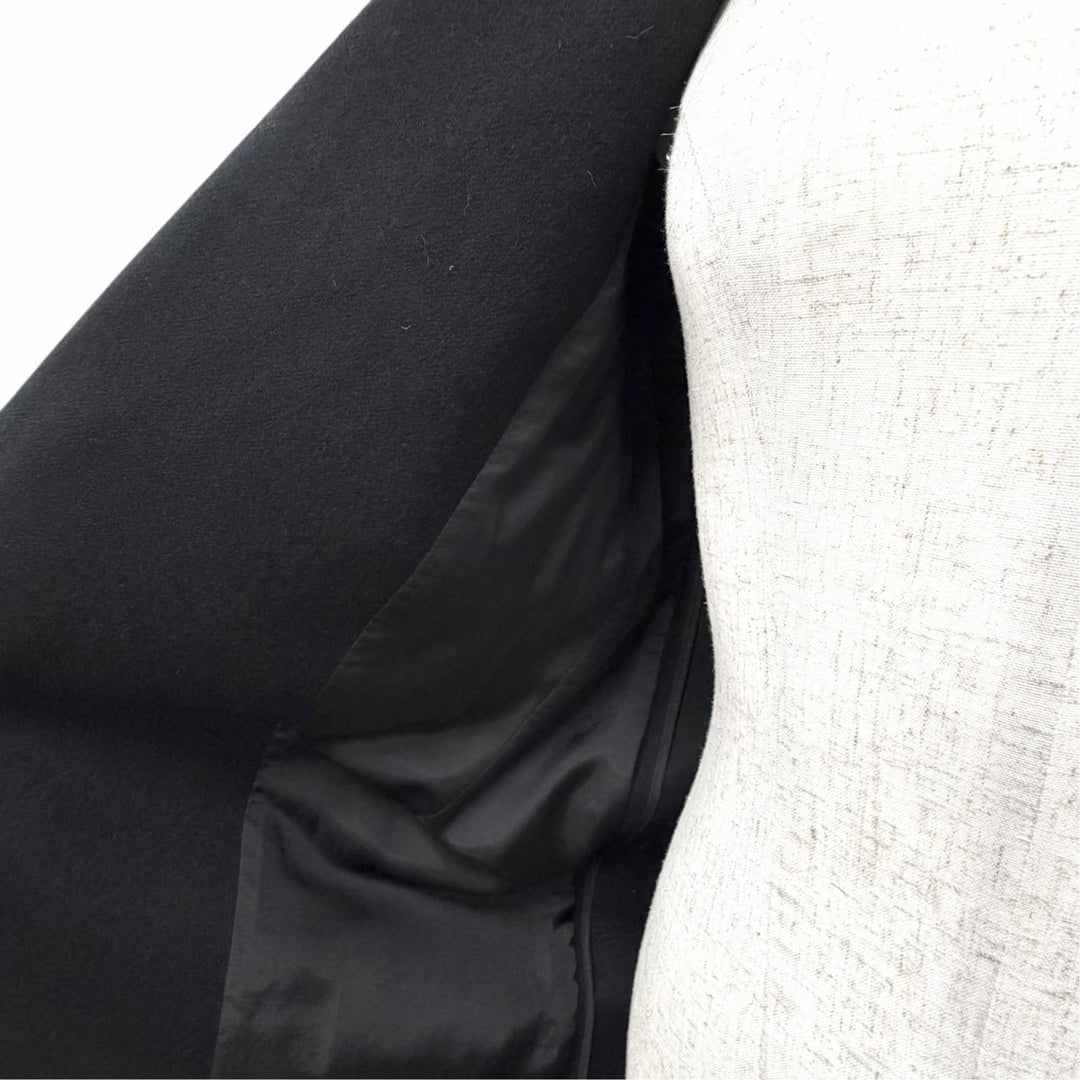 美品△CELINE セリーヌ 28H284149 ウール100％ フィービー期 クロンビーコート ボタンレス ロング コート ブラック 36 正規品 レディース