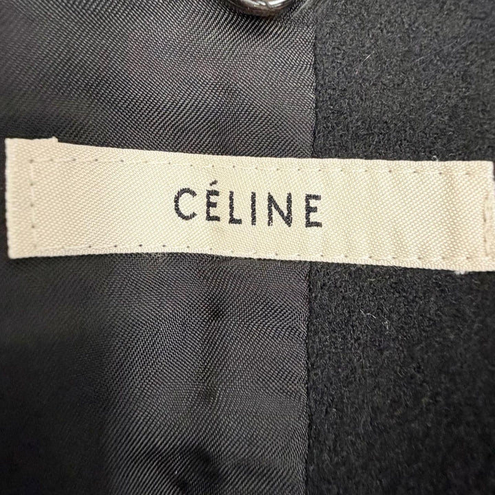 美品△CELINE セリーヌ 28H284149 ウール100％ フィービー期 クロンビーコート ボタンレス ロング コート ブラック 36 正規品 レディース