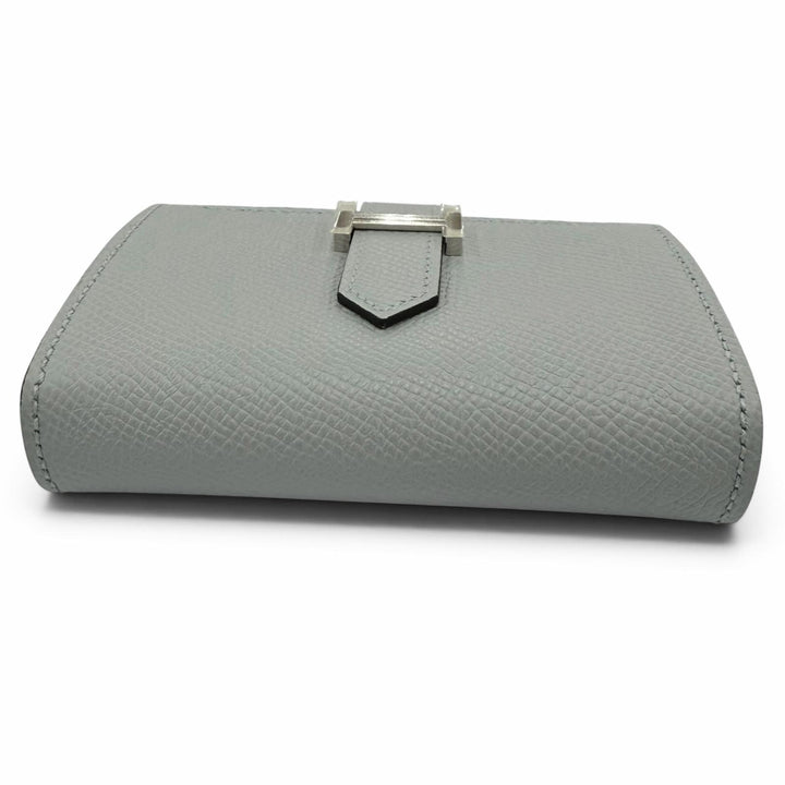 未使用品☆HERMES エルメス ベアン ミニ ヴォーエプソン ブルーグラシエ シルバー金具 コンパクトウォレット 財布 K刻印 フランス製 箱付