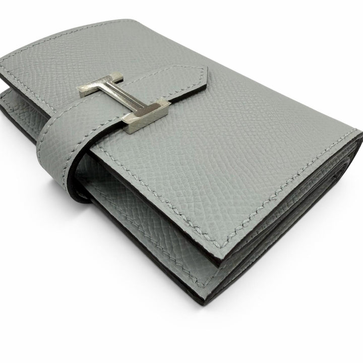 未使用品☆HERMES エルメス ベアン ミニ ヴォーエプソン ブルーグラシエ シルバー金具 コンパクトウォレット 財布 K刻印 フランス製 箱付