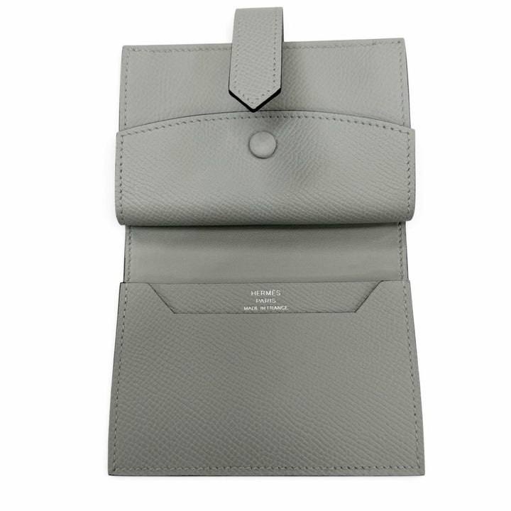 未使用品☆HERMES エルメス ベアン ミニ ヴォーエプソン ブルーグラシエ シルバー金具 コンパクトウォレット 財布 K刻印 フランス製 箱付