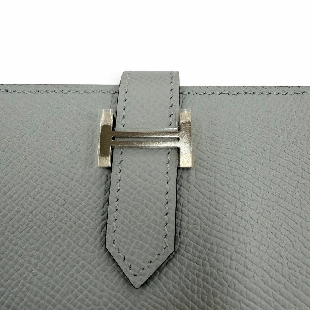 未使用品☆HERMES エルメス ベアン ミニ ヴォーエプソン ブルーグラシエ シルバー金具 コンパクトウォレット 財布 K刻印 フランス製 箱付