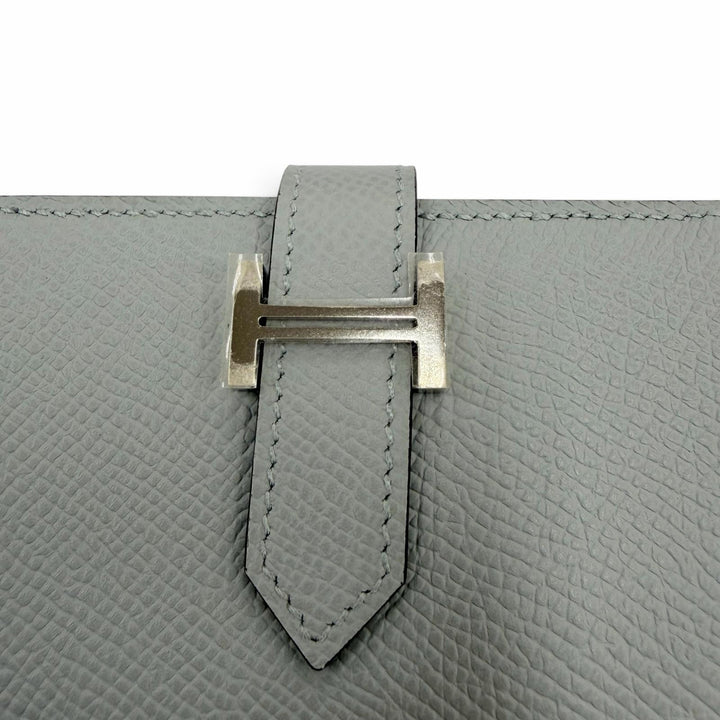 未使用品☆HERMES エルメス ベアン ミニ ヴォーエプソン ブルーグラシエ シルバー金具 コンパクトウォレット 財布 K刻印 フランス製 箱付