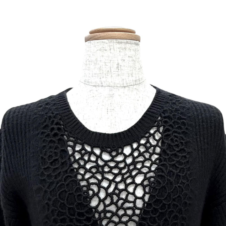 極美品△CHANEL シャネル P50069K06343 カシミヤ100％ ココマーク ライオン金具 カメリアデザイン 長袖 ニット セーター 黒 38 正規品