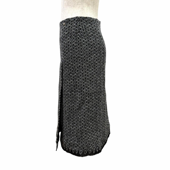 極美品△CHANEL シャネル P56743V30499 シルク・カシミヤ混 ココマーク ライオン金具 ツイード ロングスカート ブラック 36 正規品 仏製