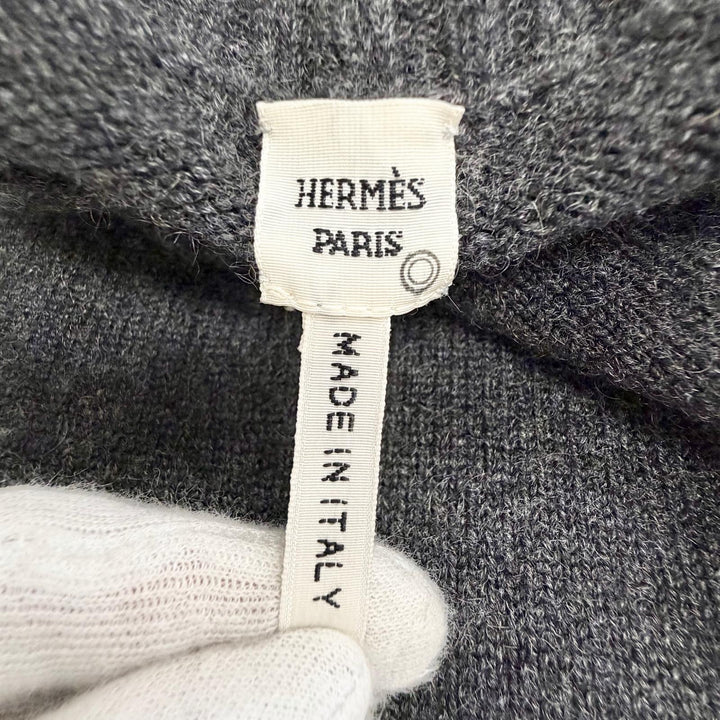 美品△HERMES エルメス カシミヤ100％ ハイネック ノースリーブ ニット ワンピース チャコールグレー LA イタリア製 正規品 レディース